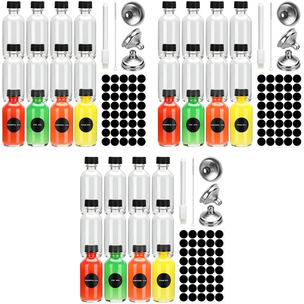HASTHIP Small Glass Bottles Set for Juice and Drinks with Leak Proof Lids and Funnels | 24PCS 60ml Reusable Containers