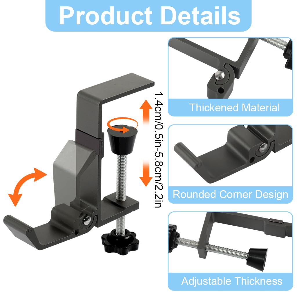 HASTHIP Desk Mounted Hook for Bags and Headphones featuring Dual Hook Design | Metal Aluminum Organizer