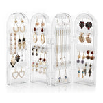 HASTHIP Earrings Display Stand for Desk with 4 Panel Folding Structure and Clear Design | Portable Jewelry Organizer