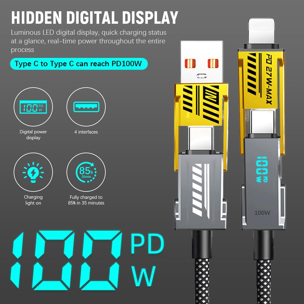 PD100W 4-IN-1 Multi-function Digital Fast Charging Cable, 480Mbps Data
