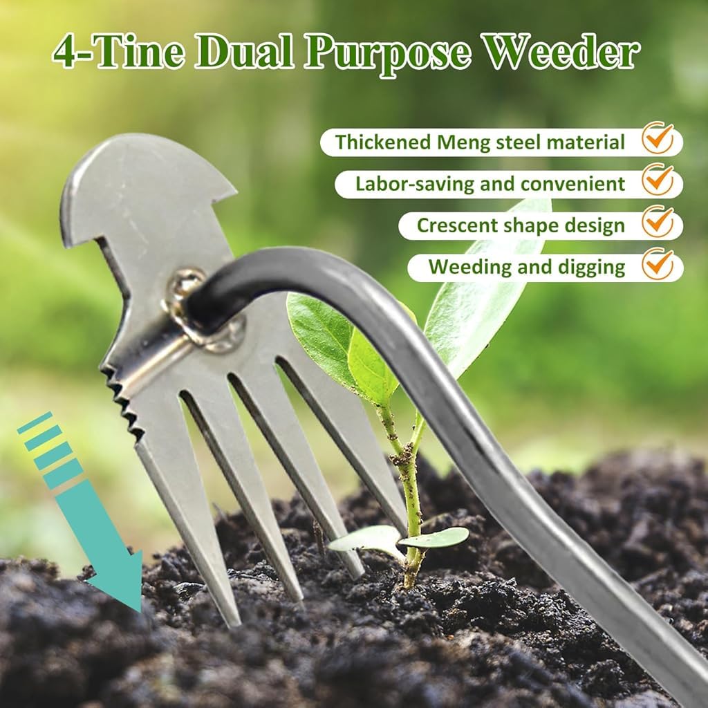 HASTHIP Gardening Weeding Tool for Indian Gardens with 13.78 in 4 Claw Design and Ergonomic Handle