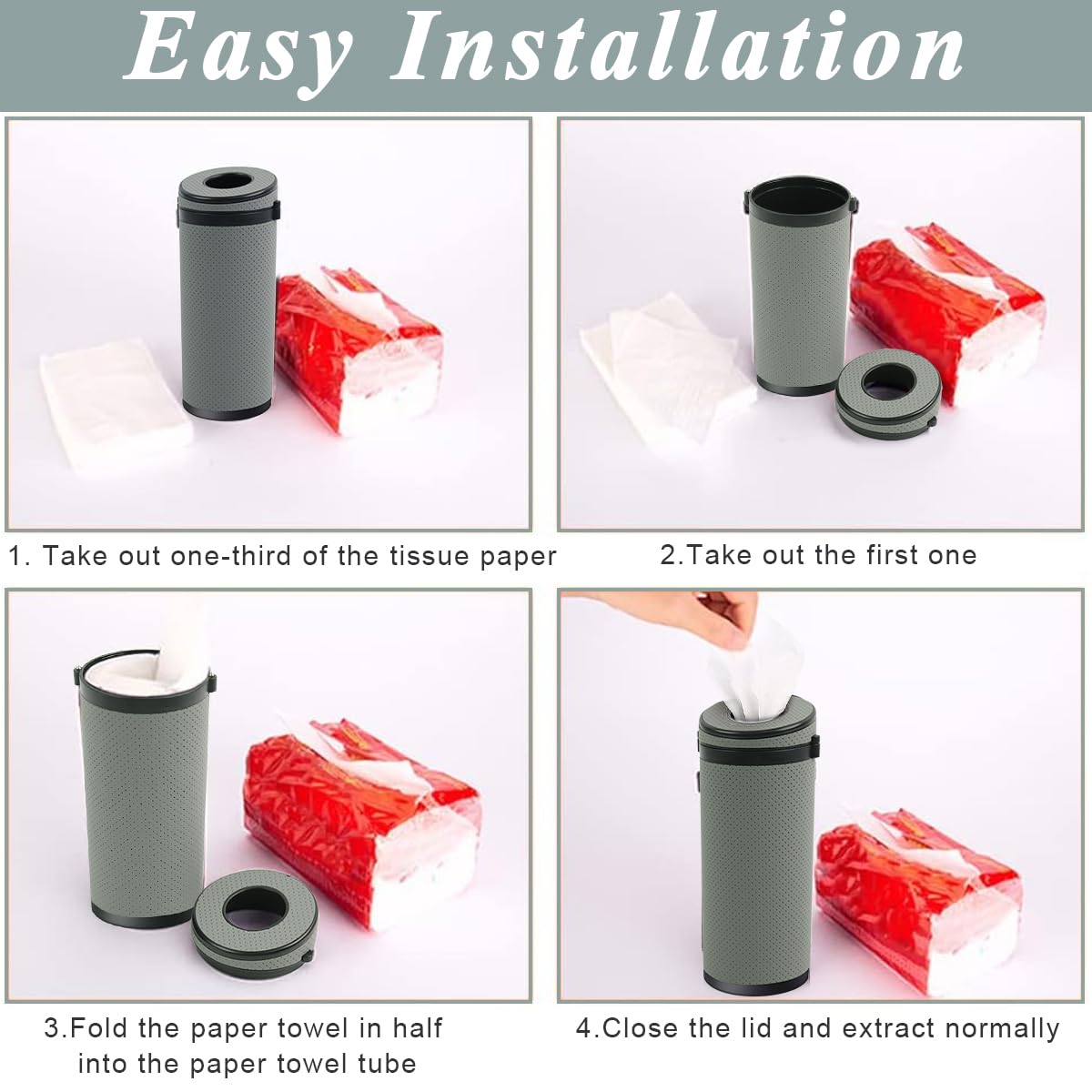 HASTHIP® Car Tissue Paper Holder, Cylinder Tissue Box, 2.75'' PU Leather Round Tissues Container Fit for Car Van Bathroom Office Use, Car Cup Holder Car Tissues Box Car Tissue Holder Car Tissue Tube