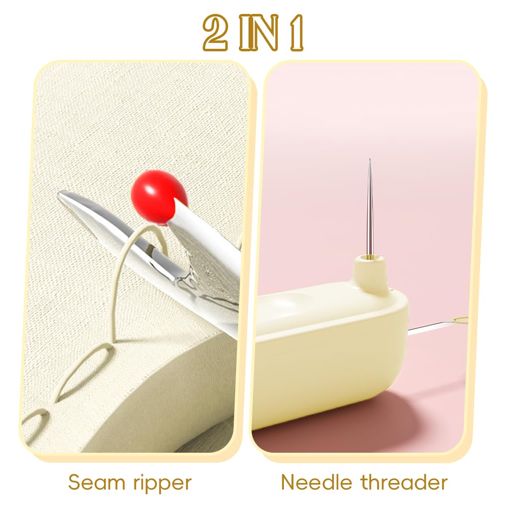 HASTHIP 2 in 1 Needle Threader for Hand Sewing and Embroidery featuring Dual Head Design | Retractable ABS Tool in Beige