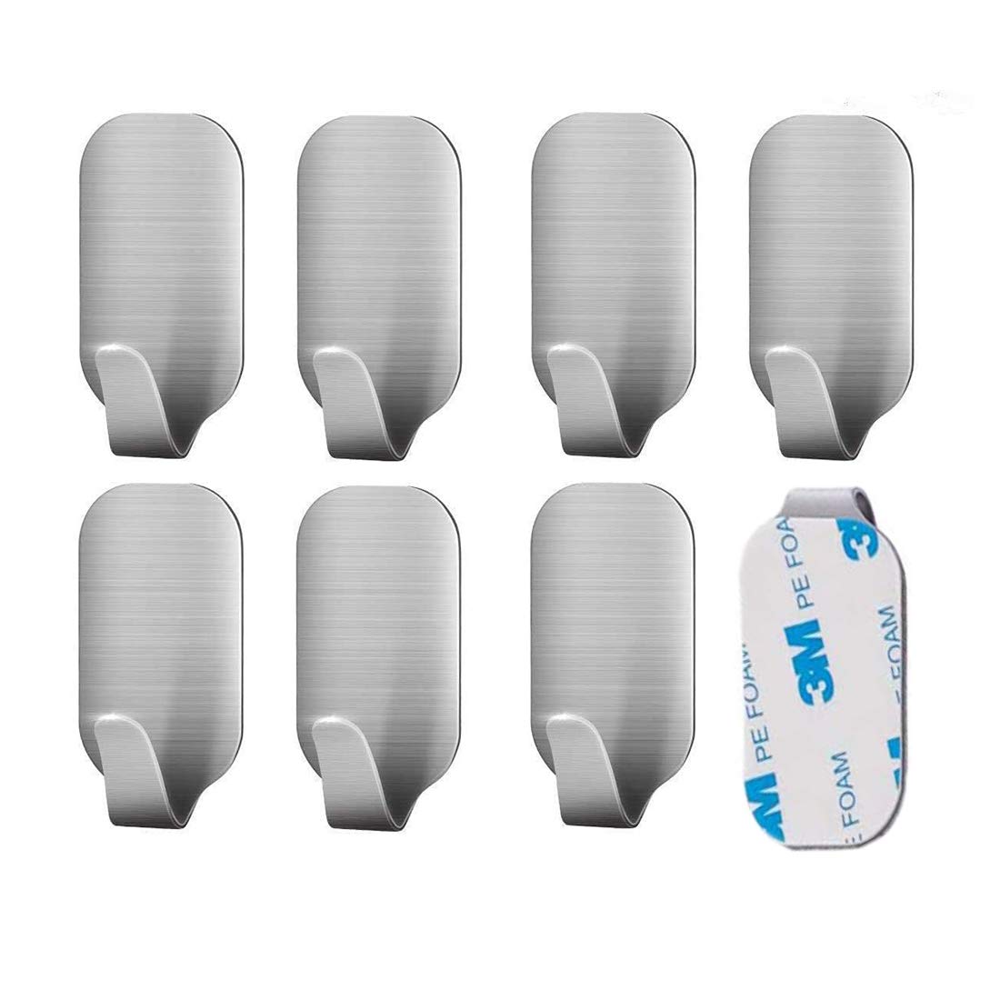 HASTHIP Adhesive Wall Hooks for Bathroom and Kitchen with 8 Pack 4.5×2.5 cm Stainless Steel | Waterproof Self Stick Hangers
