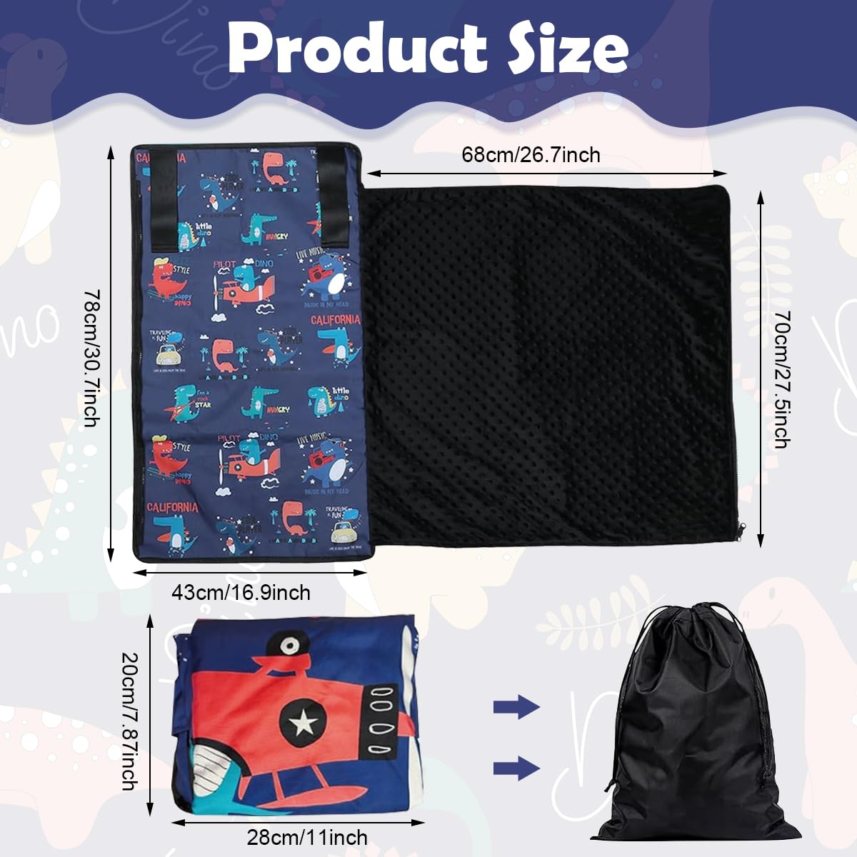 HASTHIP Toddler Airplane Bed 17.5x31.5 in for Travel with Zip Off Blanket and Side Pocket | Cartoon Design for Kids