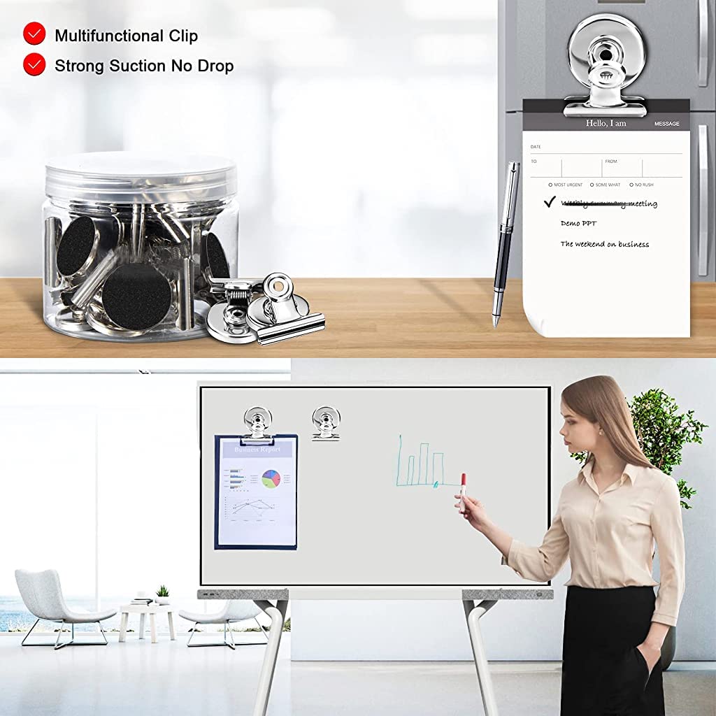 HASTHIP® Magnetic Clips, 10 Pcs Strong Refrigerator Magnetic Hook Clips with Anti-scratch Sticky Pads Included, Fridge Freezer Magnets Office Whiteboard Paper Photo Magnets for Office School Home