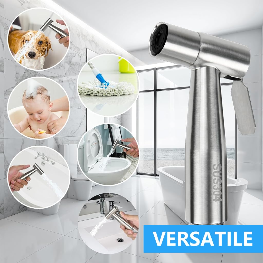 HASTHIP Toilet Sprayer for Hygiene and Cleaning with 4ft Hose | Pressurized Stainless Steel Handheld Rinser