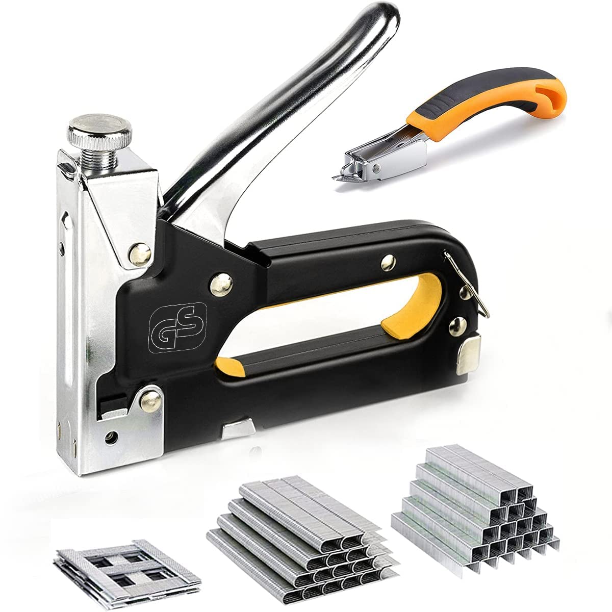 Heavy Duty Staple Gun, 3 in 1 Heavy Duty Stapler Staple Gun with Stapler Remover and 2100Pcs Staples, Tracker Machine with Pins Staple and Nail Gun for Wood Furniture Woodworking SofaSeat Cover Repair