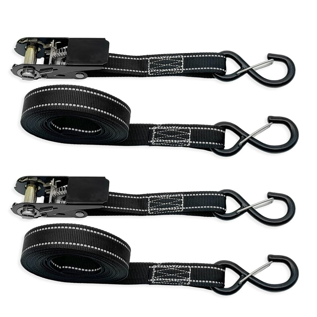 HASTHIP Ratchet Straps for Cargo and Vehicle Transport featuring Double Loop Hooks and 16.4 ft Nylon Webbing | 1600 lbs Break Strength