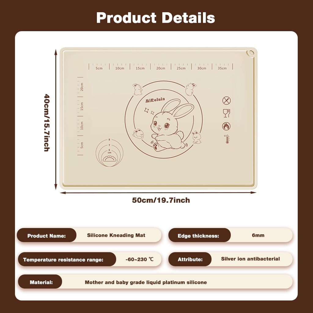 HASTHIP Silicone Baking Mat for Pastry and Chapati 15.7x19.7 in with Raised Edges & Guides