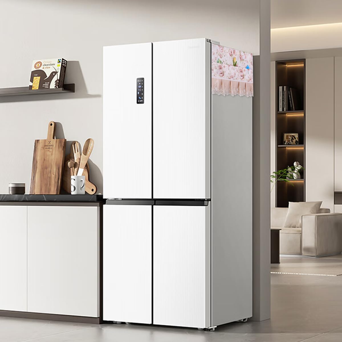 HASTHIP Fridge Cover for Kitchen Use with Pockets and Floral Print | Universal Fit 70x170cm