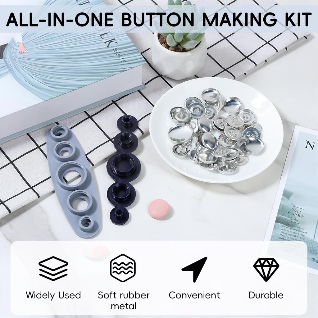 HASTHIP DIY Metal Fabric Covered Button Kit with Silicone Mold Tool 50 Sets for Sewing Crafts