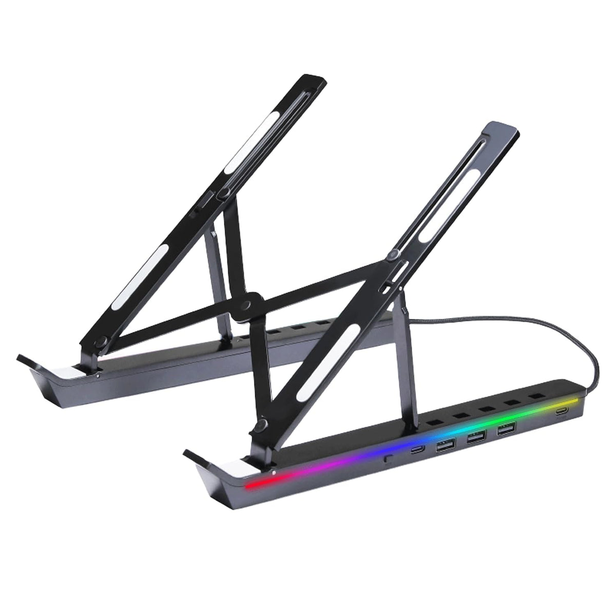HASTHIP® Soporte para Portátil con Estación de Acoplamiento USB C 7 en 1, Base Ajustable con HDMI 4K, 2 USB 3.1, PD 100W, RGB, Plegable y Portátil para MacBook, Tablet y Laptops de 12‑18