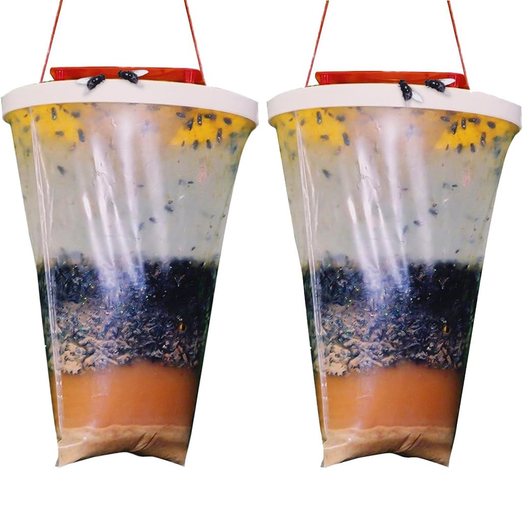 HASTHIP Fly Traps Outdoor 2 Pack for Farms and Backyards with Hanging Catcher Bags | Non Toxic Disposable Fly Killer