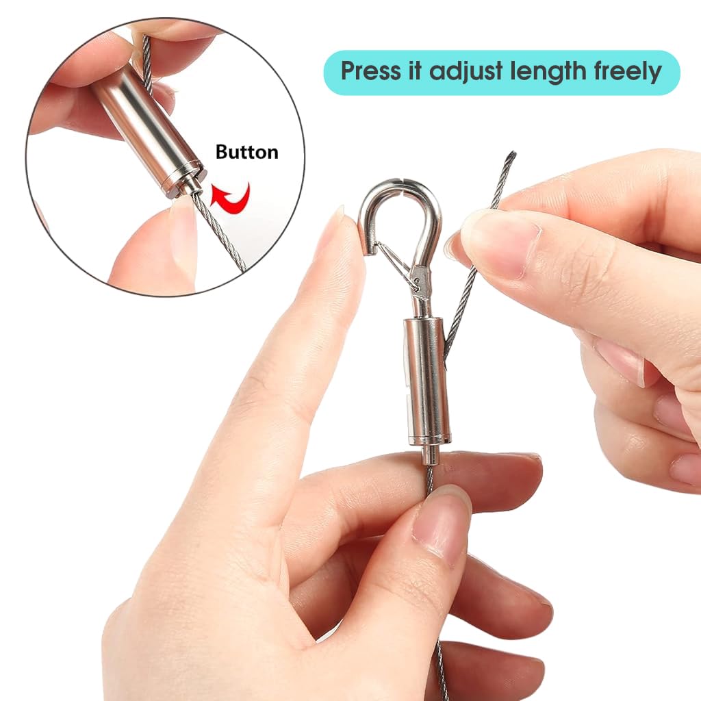 HASTHIP Hooks for Picture Hanging with 1m Adjustable Stainless Steel Wire under 50kg | 2Pcs Set