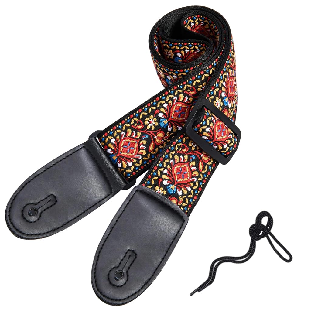 HASTHIP Guitar Strap with Double Sided Embroidered Pattern 34–41 Inches | for Acoustic and Electric Players