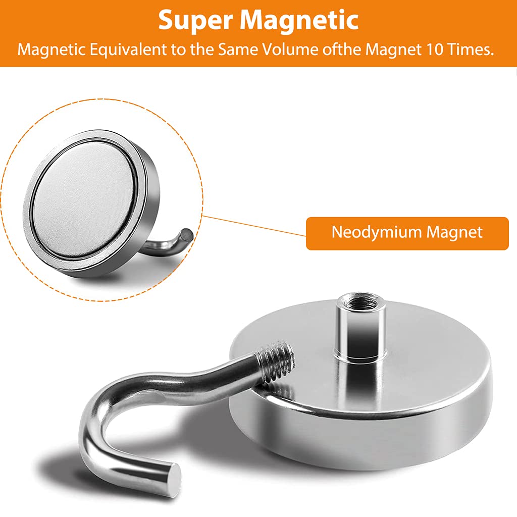 HASTHIP® Neodymium Magnets Powerful Hooks 6KG 13LBS for Fridge Heavy Duty Ceiling Hanger Towel Cup Wall White Pack of 10 Silver 3 PCS