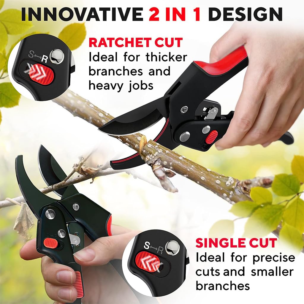 HASTHIP Gardening Scissor for Lawn and Potted Plants with Ratchet Mechanism and SK5 Blade | Ergonomic Handle 3/4 in Branch Cutter