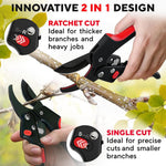 HASTHIP Gardening Scissor for Lawn and Potted Plants with Ratchet Mechanism and SK5 Blade | Ergonomic Handle 3/4 in Branch Cutter