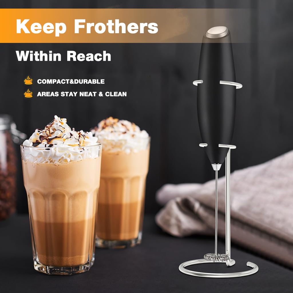 HASTHIP Handheld Milk Frother Holder for Table with Dual Ring Support and Stainless Steel Frame