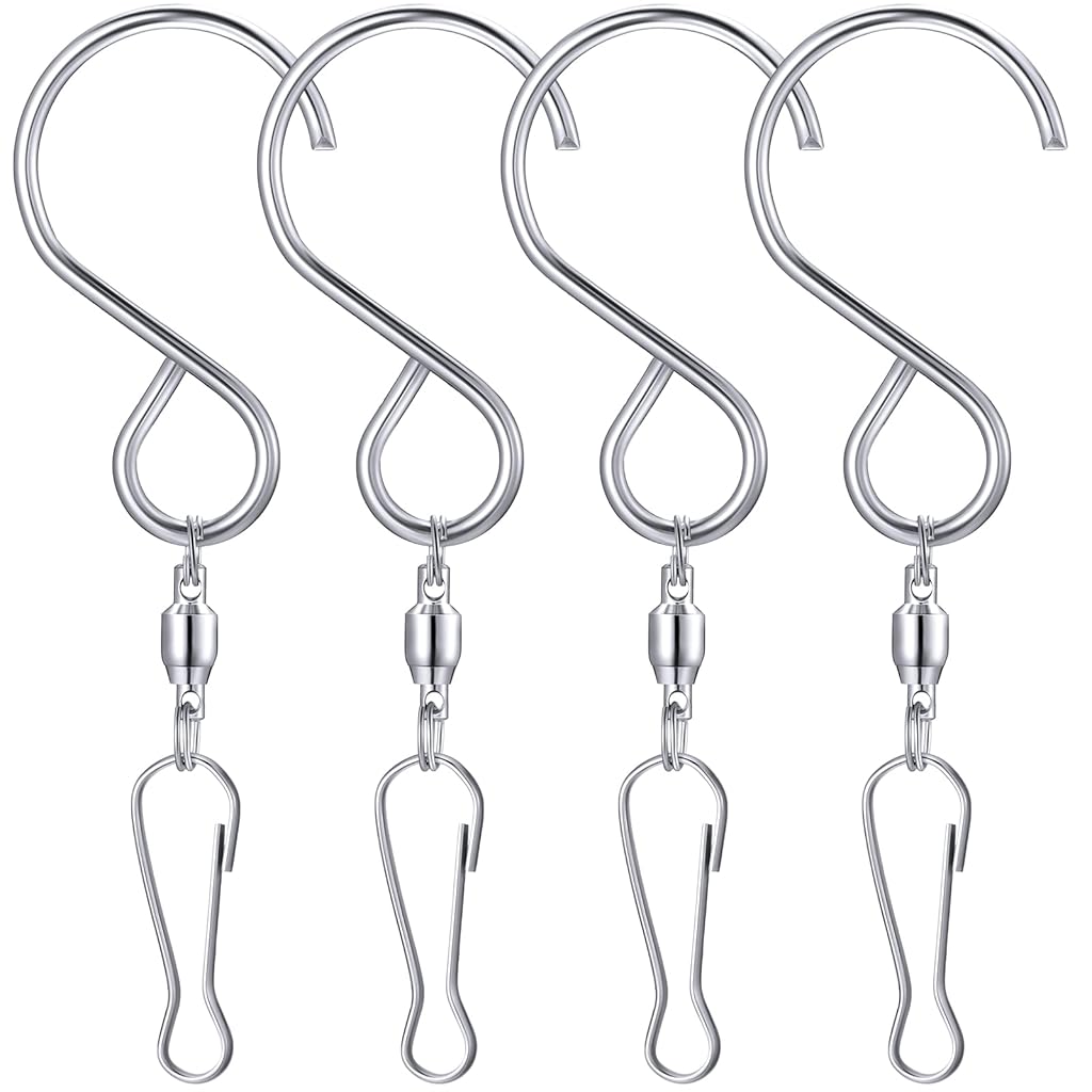 HASTHIP® 4Pcs S Hooks for Home Decor Stainless Steel S Hooks with Swivel Loop Buckles 360 Degree Rotation HooksCeiling Hangingfor Hanging Planter, Wind Chime Decorations, Flower Pots