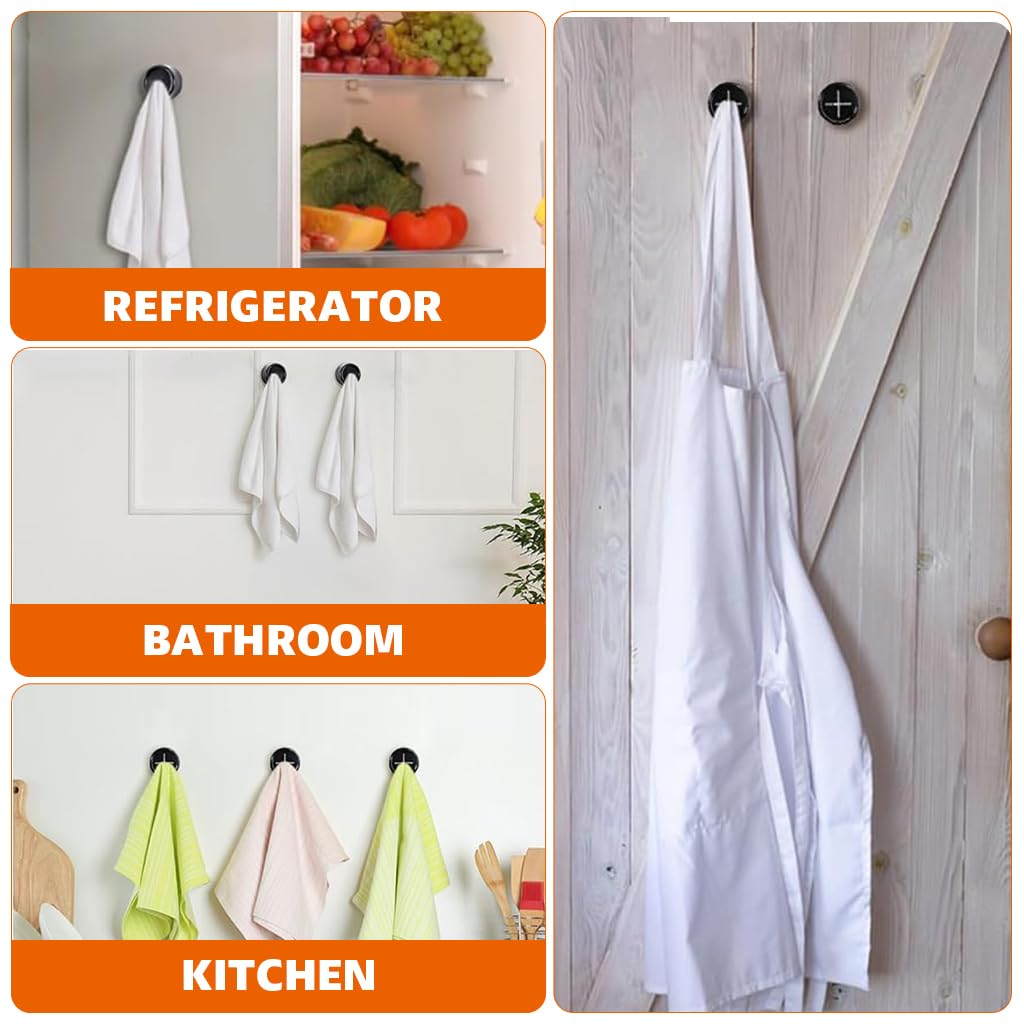 HASTHIP Wall Towel Holders for Kitchen and Bathroom featuring Push-in Snap Mechanism | 4Pcs 1.6 in Round Self Adhesive Cotton Black Set