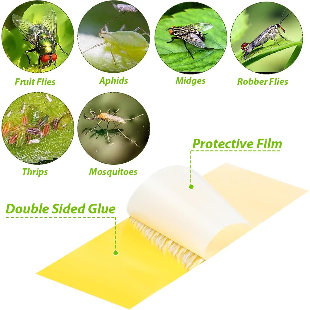 HASTHIP Sticky Bug Trap Strips for Planter Pots with Sticks 10 Count 3.3x3.3cm | Yellow Decorative Pest Control