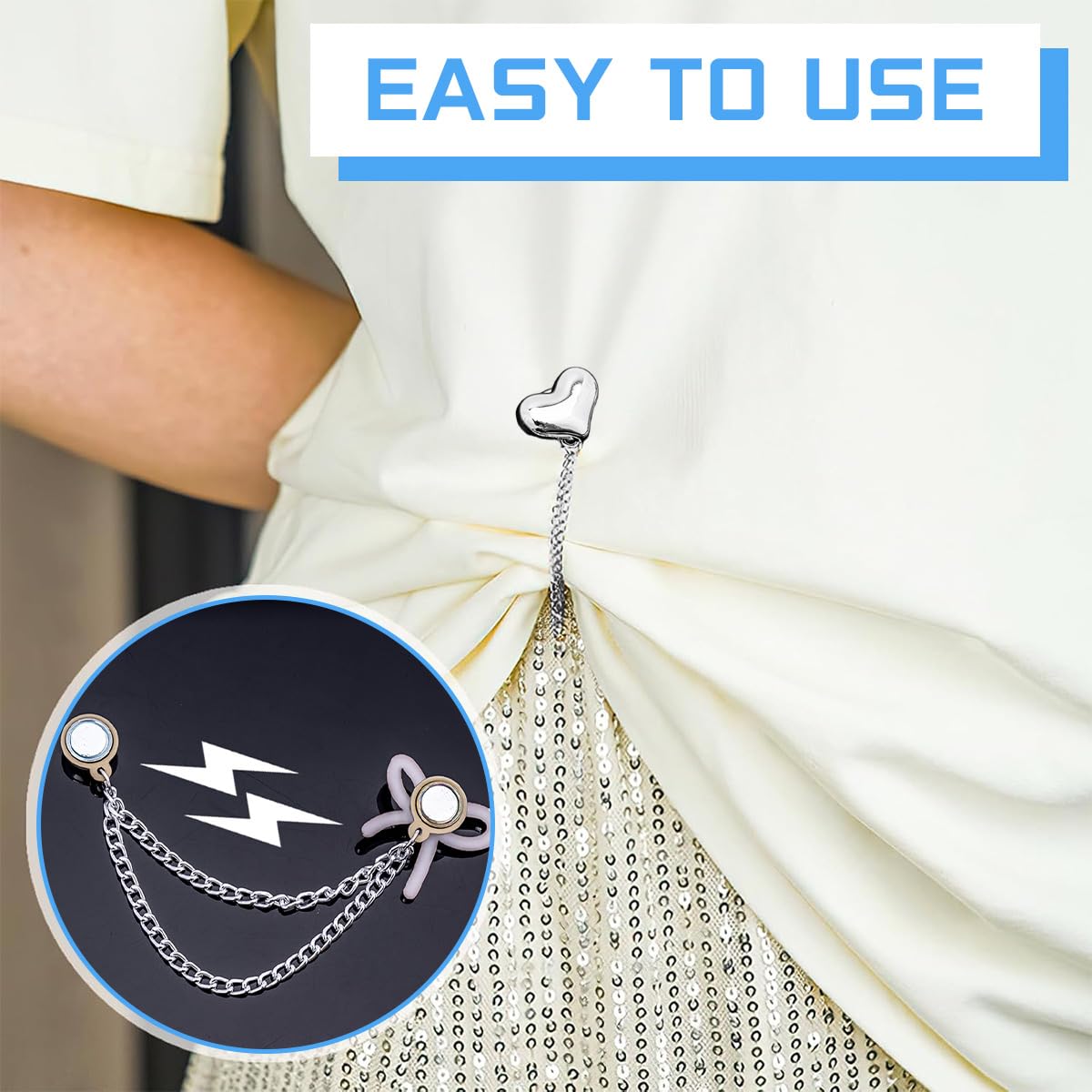 HASTHIP Hijab Magnets Buttons 4Pcs for Shirt Hem Adjustment with Strong Magnetic Grip | Silver Alloy Clips for Stylish Y2K Outfits