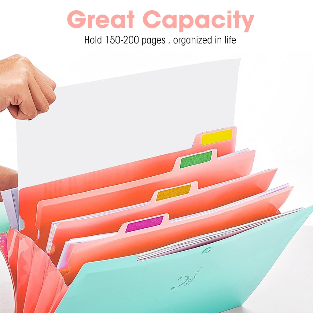 HASTHIP Accordion File Folder for Documents with 5 Compartments and Snap Closure | A4 Plastic Folders for School and Office
