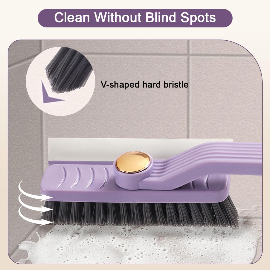 HASTHIP Tile Floor Cleaning Brush for Kitchen and Bathroom with 9.4 in Handheld Design | Rotatable 2 in 1 Scrub Brush and Built in Hair Tweezer