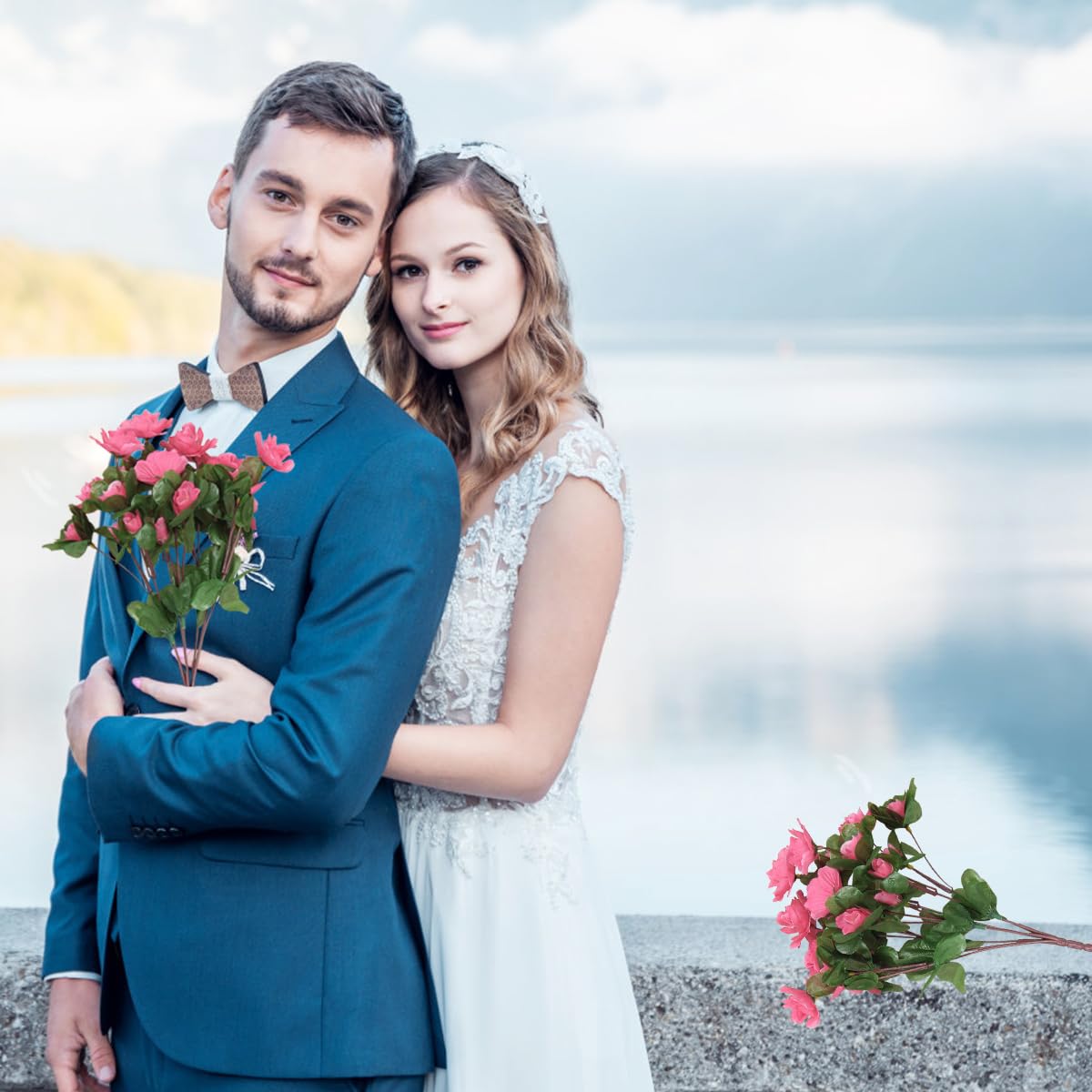 HASTHIP Rhododendron Artificial Flowers for Home and Wedding Decor with 2 Bouquets 33cm | Pink Retro Style Simulated Blooms