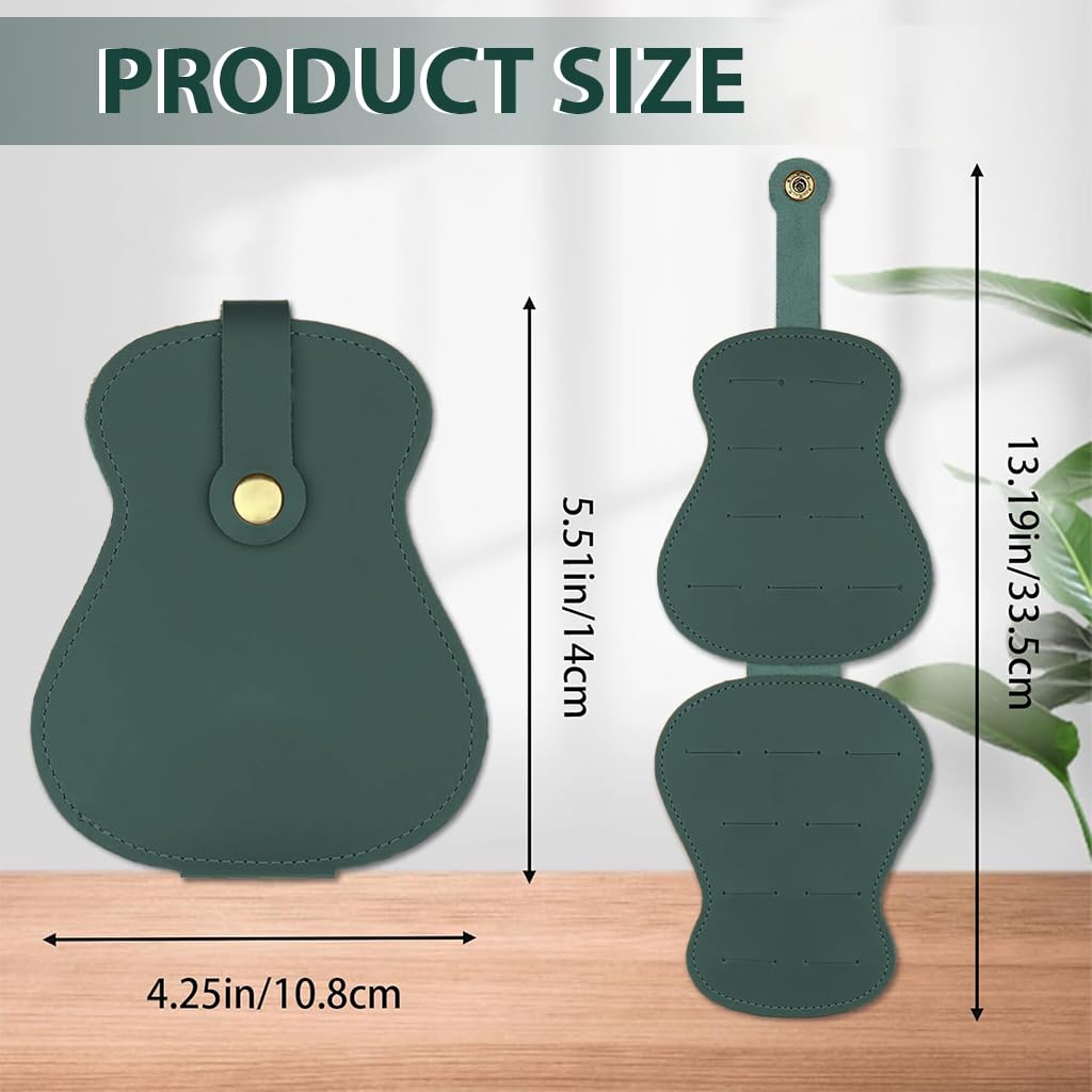 HASTHIP Guitar Pick Holder Case for 18 Picks featuring Bi Fold Design with Snap Closure and Green PU