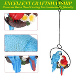 HASTHIP Garden Decor Resin Parrot Hanging for Patio and Living Room featuring 15cm Cast Iron Ring Frame | Blue and Red Parrot Ornament with Chain Hook