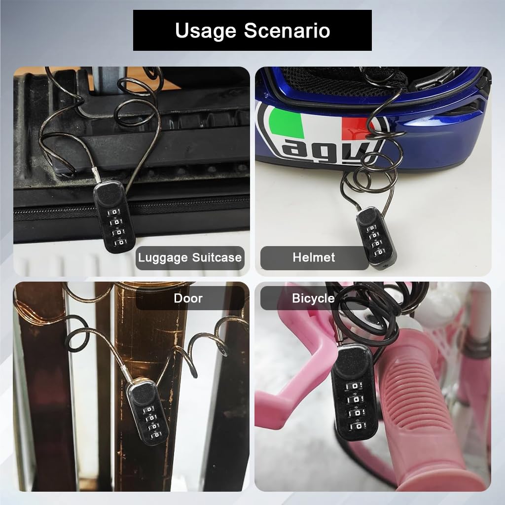 HASTHIP Metal Coil Cable Lock for Bike and Luggage featuring 1.2m Cable and 4 Digit Combo | Keyless Portable Security