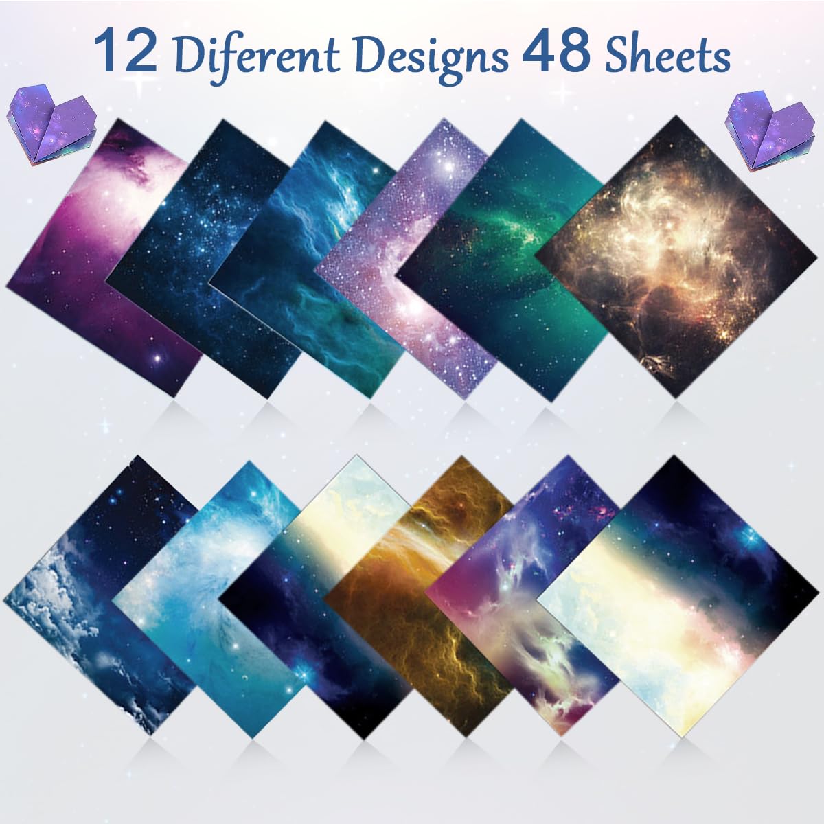 HASTHIP Origami Paper for Arts and Crafts with 12 Galaxy Designs 100 Sheets 6x6 in | Easy Folding for Kids and Adults