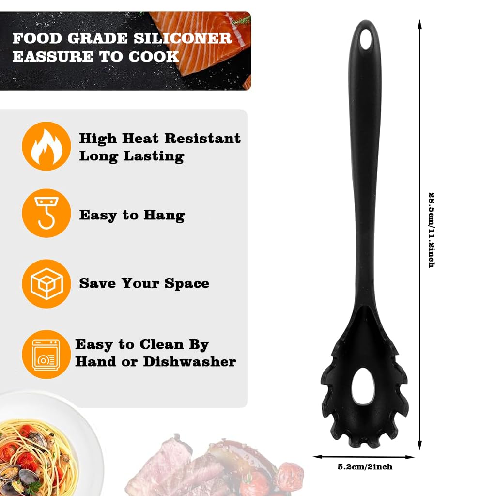 HASTHIP Silicone Spaghetti Spoon and Pasta Tong Set for Serving Noodles with 11 in Handles | Easy to Clean Server