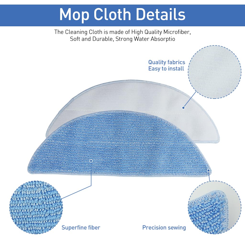 HASTHIP® 6Pcs Replenishment Kit for Ecovacs Deebot Y1/Y1 Pro Robot Vacuum, Ecovacs Deebot Y1/ Y1 Pro Accessories Replacement Parts (2 Side Spinning Brushes, 2 Filters and 2 mops Cloth) Cleaning Tool