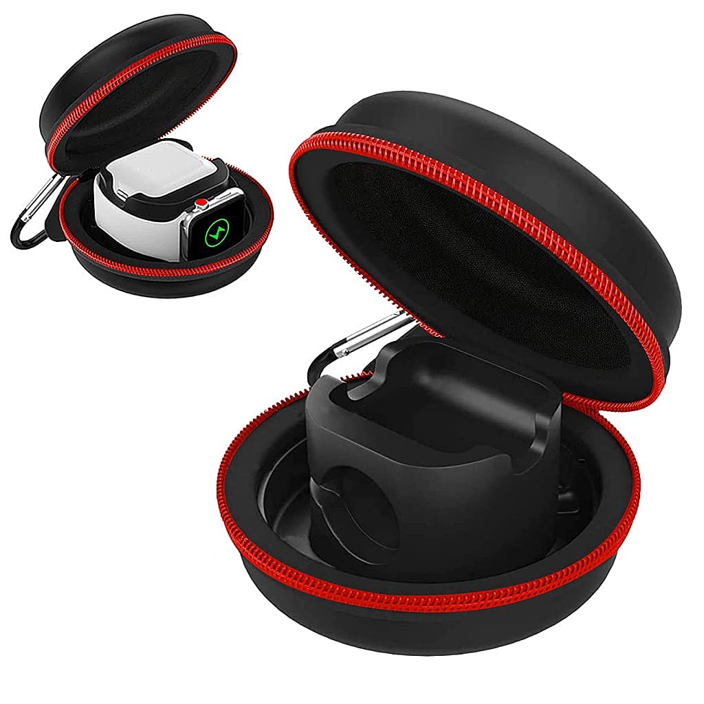 HASTHIP® Special Portable Travel Storage Box for Apple Watch Charging Dock, Compatible with iWatch Series SE/9/8/7/6/5/4/3/2/1, Holder with AirPods 1 & 2 Charging Case Station Organizer (Black)