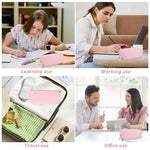 HASTHIP® Large Pencil Pouch with 8 Elastic Pen Sleeves, 3-Zipper Oxford Pencil Box, Pencil Pouch for Girls Aesthetic for School, Office, Makeup or Toiletries, 23.5x6.5x9.5 cm (Pink)