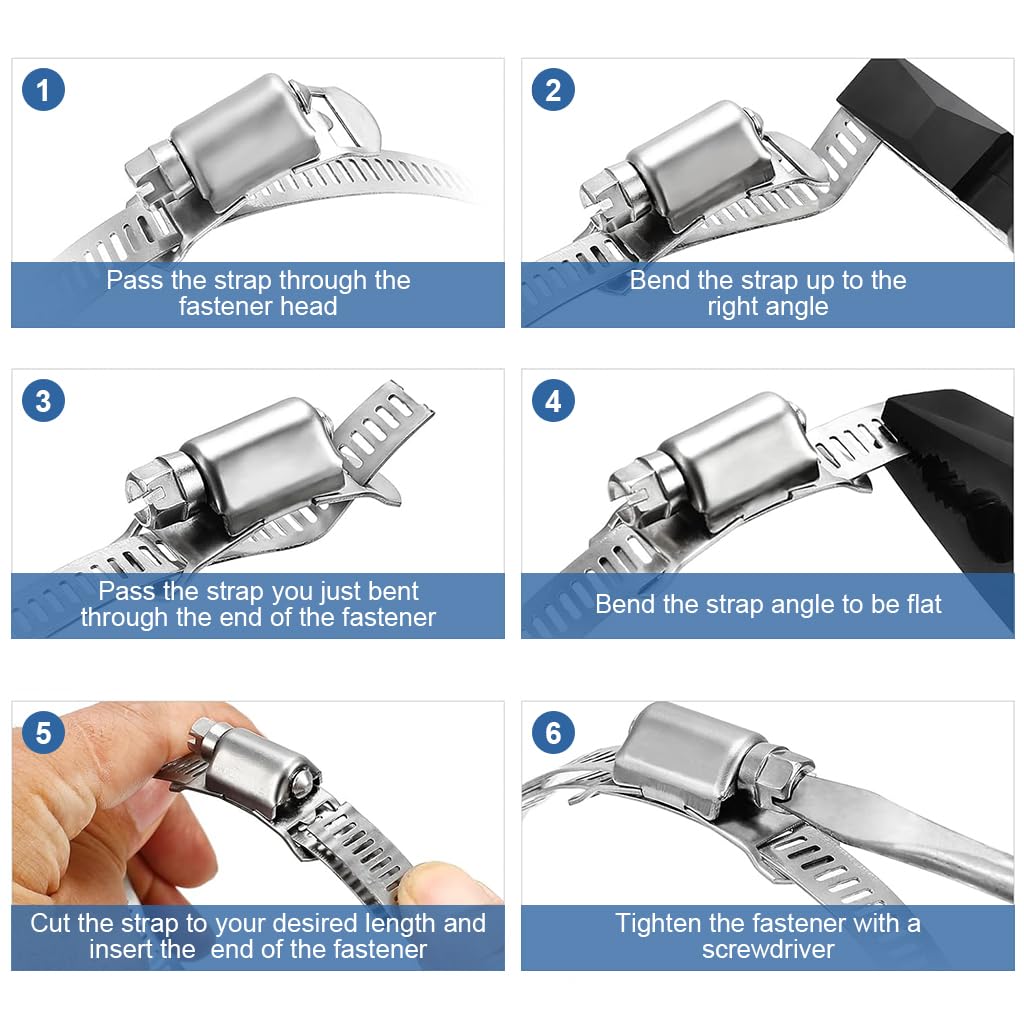 6.6ft Hose Clamp Roll 304 Stainless Steel Hose Clips with 5 Fastening Bolts Attachment Cuttable Hose Clamp