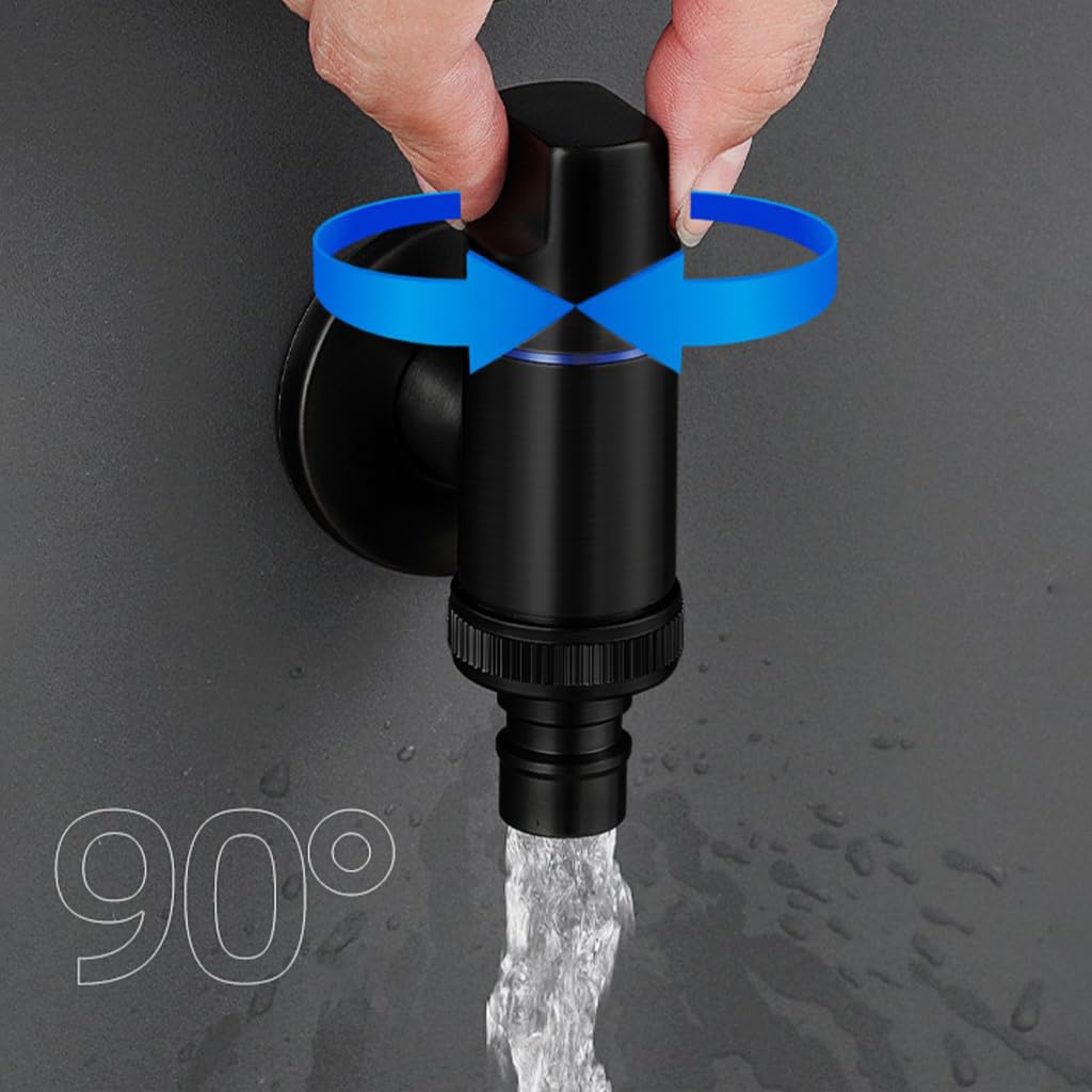 HASTHIP Washing Machine Tap for Home with Space Saving Design and 1/2 in Universal Metal Faucet | Black