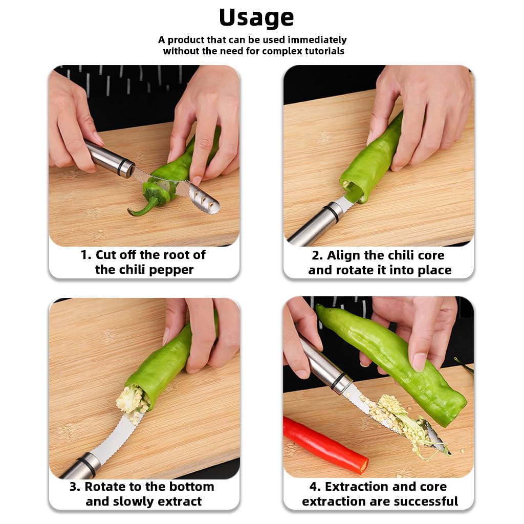 HASTHIP Corer and Pitter Set for Fruits and Vegetables with 11 cm Spiral Serrated Blade | 6 Pieces Stainless Steel Tools with Ergonomic Handles