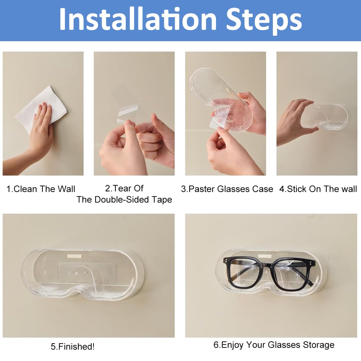 HASTHIP Wall Mounted Glasses Organizer for Sunglasses with Self Adhesive Clear PC Box | 1PC Eyewear Storage for Home and Office