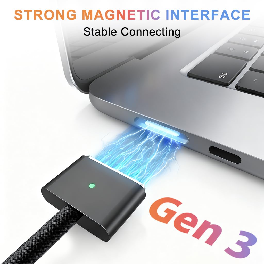HASTHIP® PD 140W Cable USB C a Magnético 3 de Carga, 2M/6.6Ft Trenzado de Nylon 3 para MacBook Air (15''/13'' M4 2025, M3 2024, M2 2023/2022) y Pro (16"/14" 2024/2023/2021)