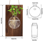 HASTHIP Glass Hydroponic Kit for Home Decor with Wooden Board and Hemp Rope | 18x33cm Wall Hanging Planter