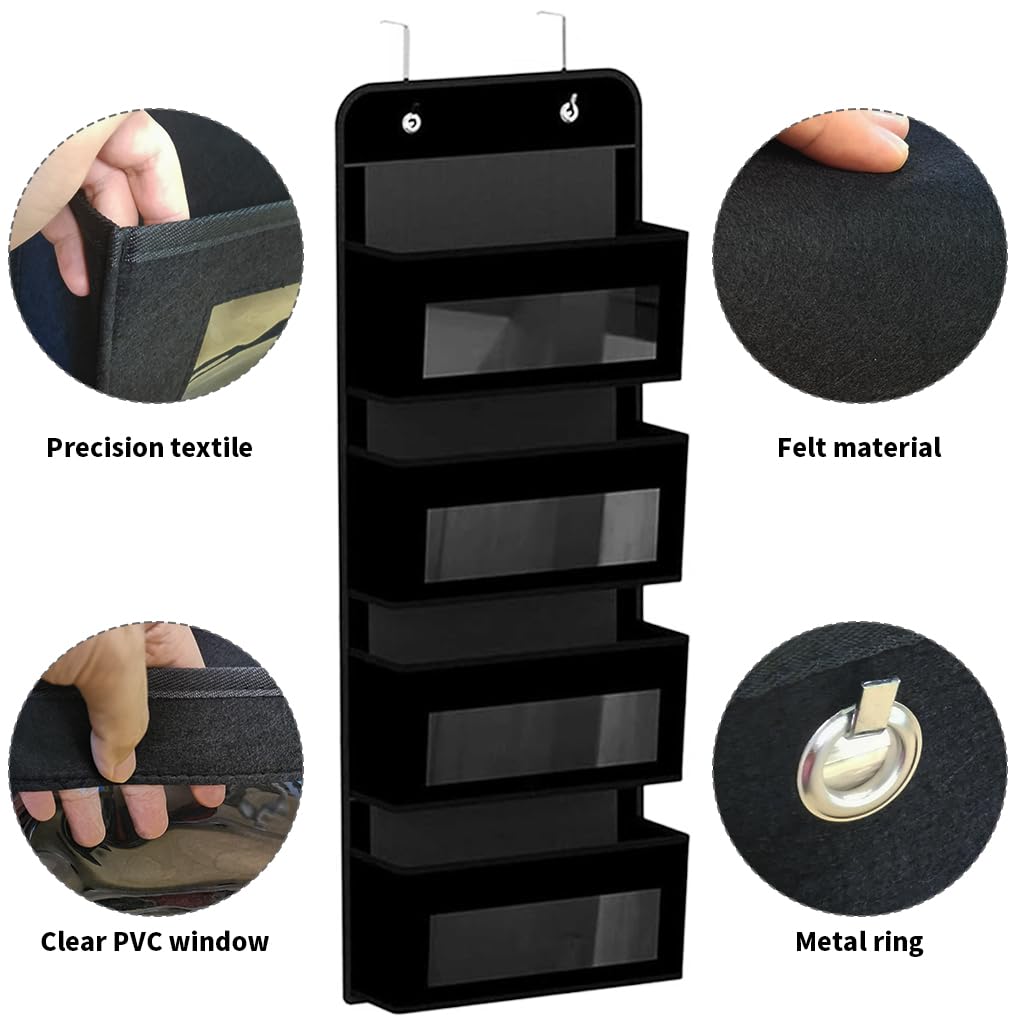 HASTHIP Over The Door Organizer for Wall and Closet Storage with 4 Felt Shelves and Clear Windows | Black