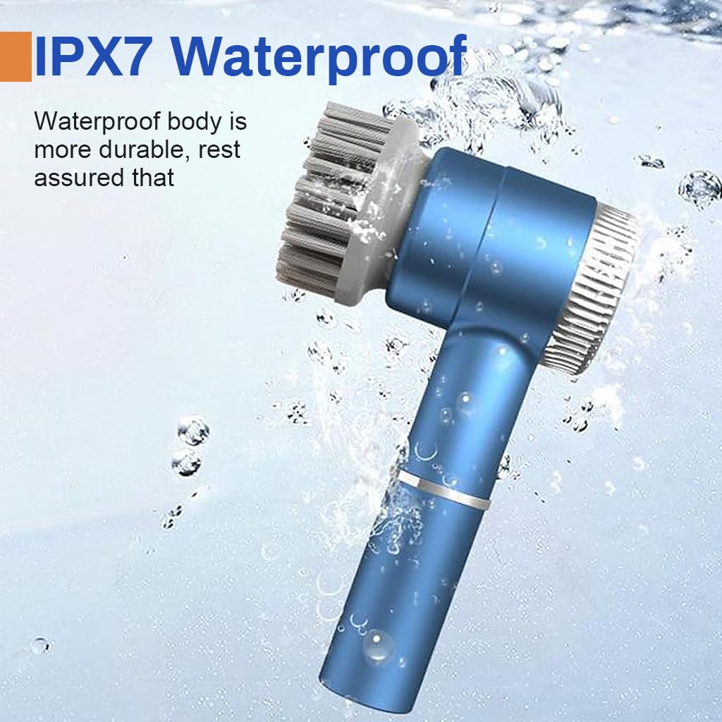 HASTHIP® Cordless Electric Spin Scrubber Cleaning Brush with 5 Replaceable Brush Heads, Electric Bathroom Cleaning Brush with Power Display, 3 Speeds & Max 2400RPM, Electric Cleaning Brush for Home