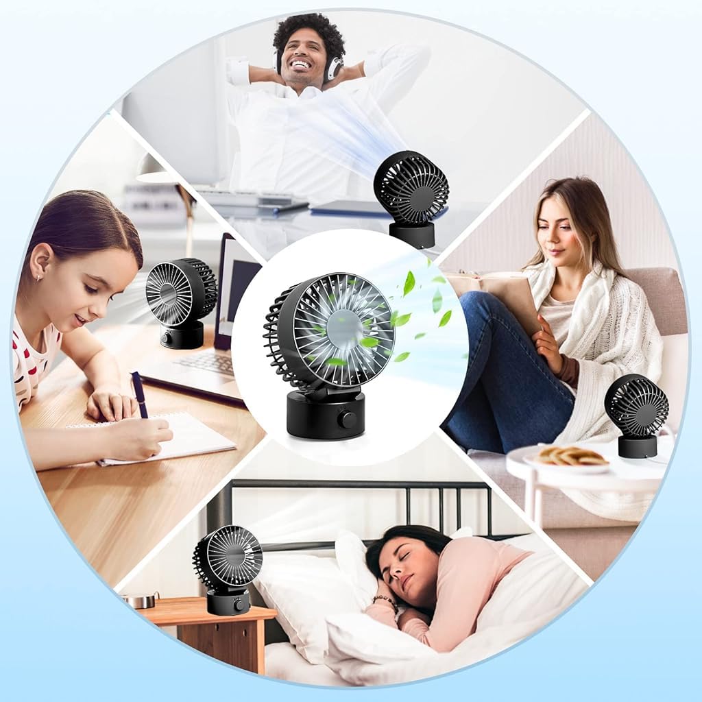 Mini USB Desk Fan with 2-Speed Control, Portable Small Desktop Fan Quiet Handheld Cooling Fan with Stand for Office, Travel & Makeup (Black)