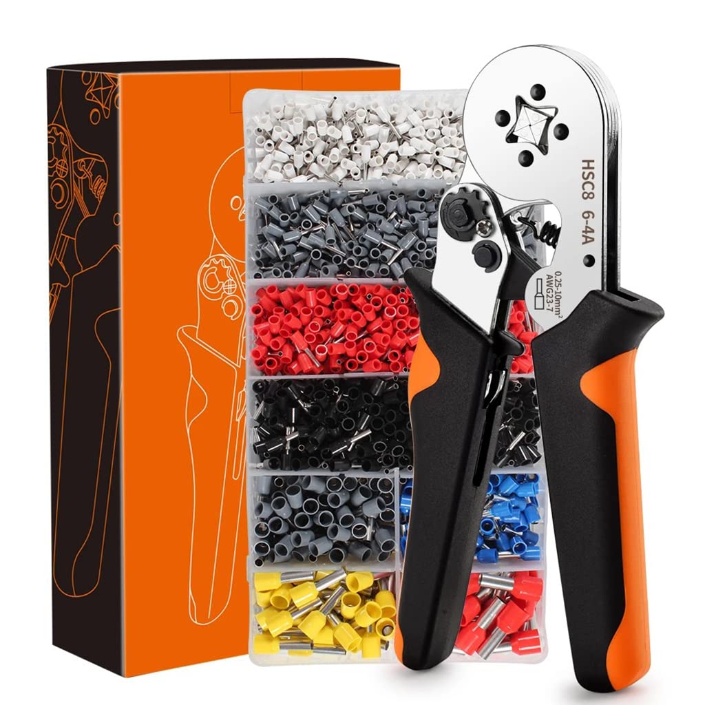 Ferrule Crimping Tool Kit with 1200PCS Wire End Ferrules & Crimper Plier, Wire Crimping Tool Kit Self-adjustable Ratchet Tool Set for AWG 23-7 Electrical Wire Connectors, 0.25-10mm²