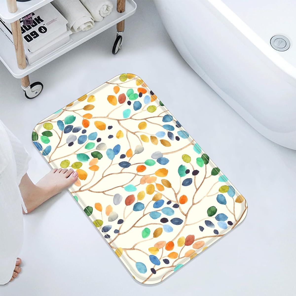 HASTHIP Bathroom Shower Curtain Set for Modern Décor with Boho Leaf Print & Waterproof Mats